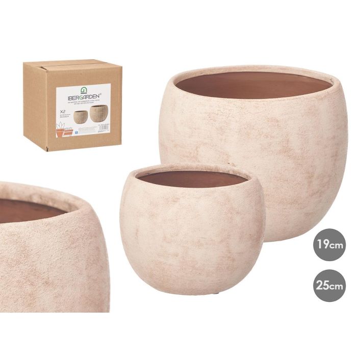 Ibergarden Set 2 Macetas Rugosa de Cerámica Beige 19 cm y 25 cm para Jardín o Interior (2 Unidades)