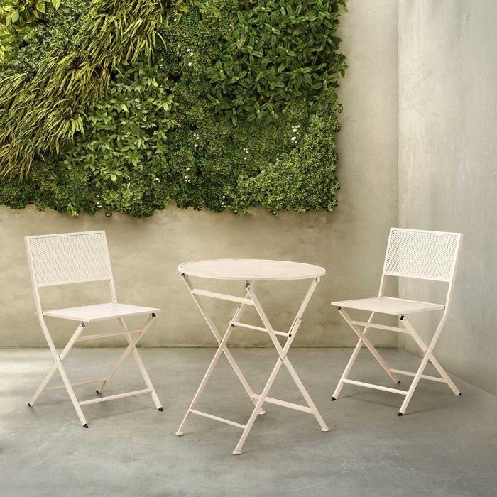 Set Mesa y 2 Sillas Blanco Roto Ibergarden 96x60x22 cm - Metal 2 Set Mesa y 2 Sillas Blanco Roto Ibergarden 96x60x22 cm - Metal 2