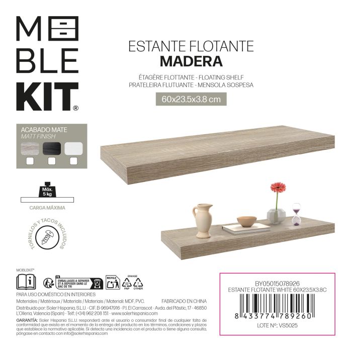Estante Flotante White 60X23.5X3.8C Moblekit (6 Unidades) 2 Estante Flotante White 60X23.5X3.8C Moblekit (6 Unidades) 2