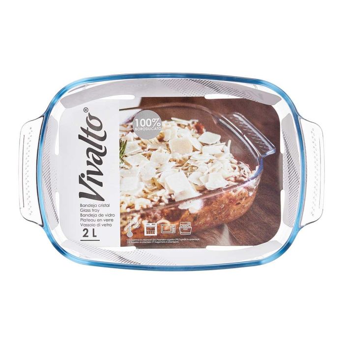 Vivalto Bandeja Borosilicato Rectangular con Asas Transparente 2000ml 30.2x6x19.6cm 2