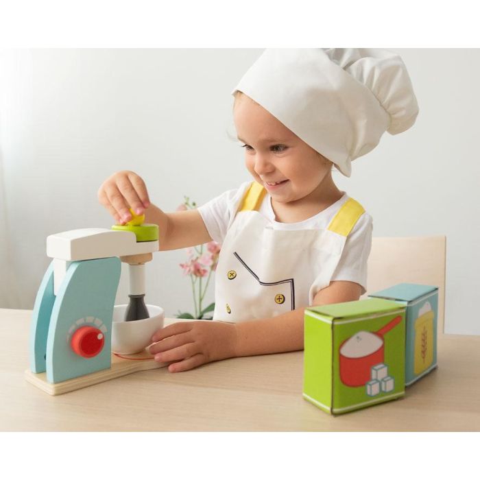 KioKids Juguete Batidora Procesadora de Madera Multicolor con Accesorios (Vaso, Harina, Azúcar) para Juego de Imitación Niños +3 Años 1