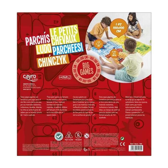 Cayro Juego Parchís Gigante de Suelo 100x100 cm Plástico 1