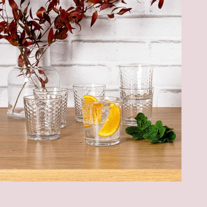 Quid Set 6 Vasos Bajos Gala Vidrio 26 cL con Relieve 2