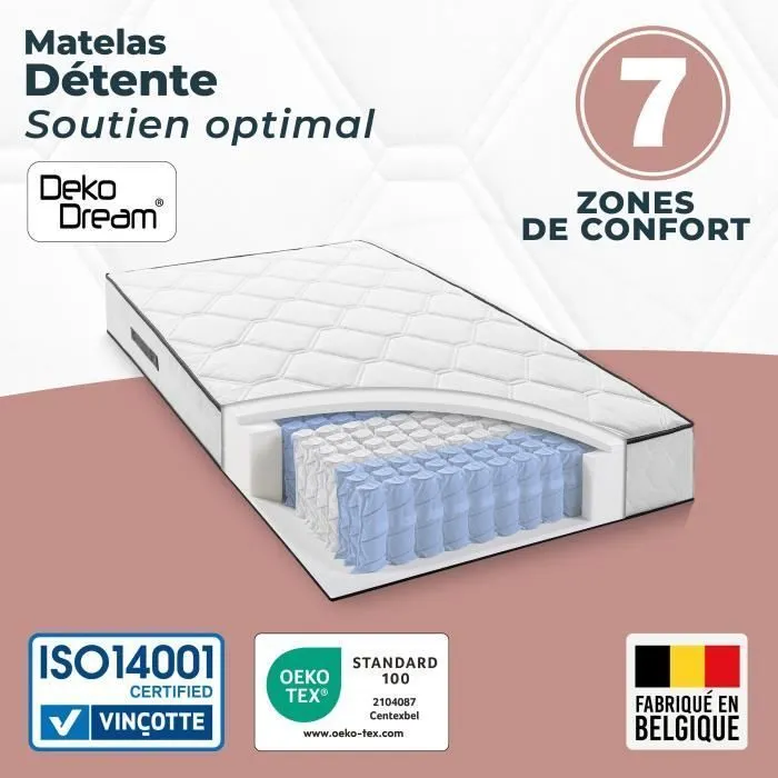 Somnis Bedding Colchón 90x190 cm Altura 24 cm 380 Muelles Ensacados 7 Zonas Equilibrado Reversible Fabricado en Bélgica 5