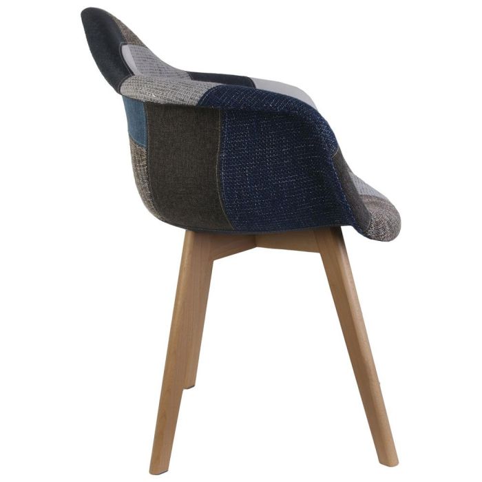 Home Deco Factory Silla Butaca Patchwork Azul-Gris, Patas de Madera, Asiento de Tela, Soporta 110 kg 2