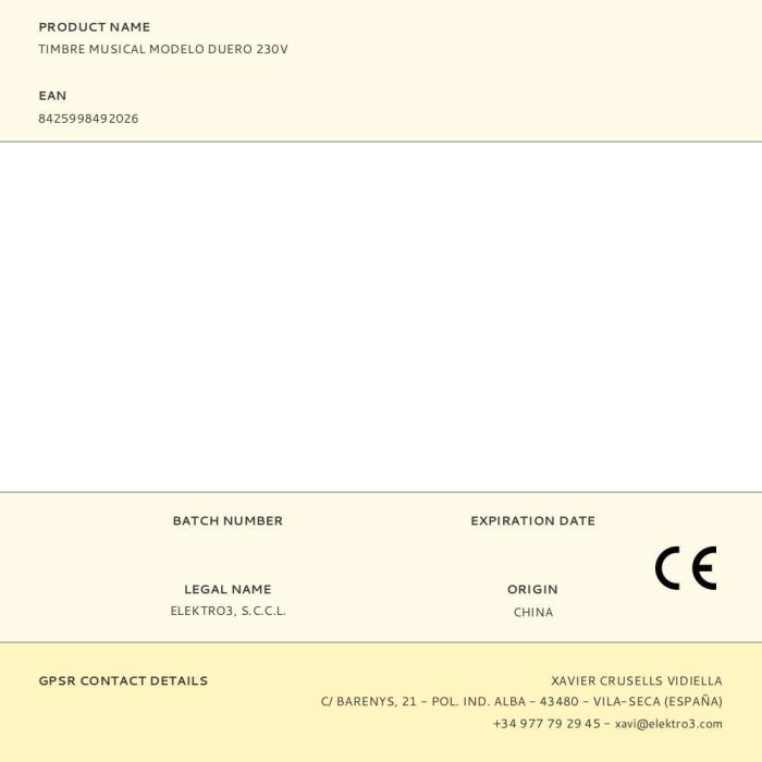 Edm Timbre musical modelo Duero 230V, 80 db, blanco, 11,6x4,8x11,6cm 1 Edm Timbre musical modelo Duero 230V, 80 db, blanco, 11,6x4,8x11,6cm 1