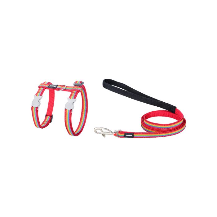 Red Dingo Arnés y Correa para Gato Rainbow de Nylon Ajustable - Para Paseo Seguro 12mm Cuello 21-35cm Cuerpo 27-48cm Correa 1.2m