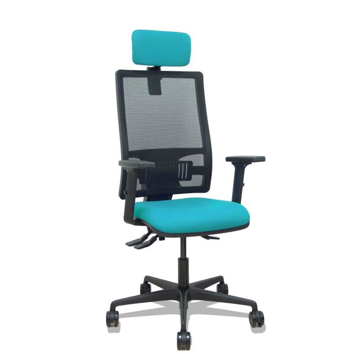 PIQUERAS Y CRESPO Silla Bormate asincro malla negra asiento bali turquesa brazos 2D ruedas 65mm cabecero regulable PIQUERAS Y CRESPO Silla Bormate asincro malla negra asiento bali turquesa brazos 2D ruedas 65mm cabecero regulable