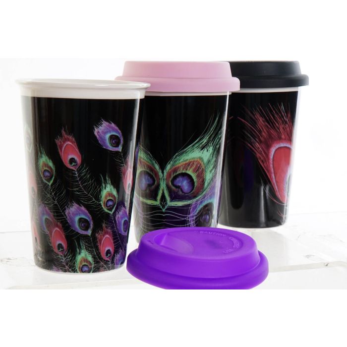 DKD Home Decor Mug Moderno Colección Peacock Porcelana y Silicona Multicolor Surtido 400ml Apto Lavavajillas (6 Unidades) 1