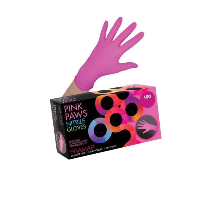 Framar Pink Paws Nitrile Gloves 100 Medium Framar