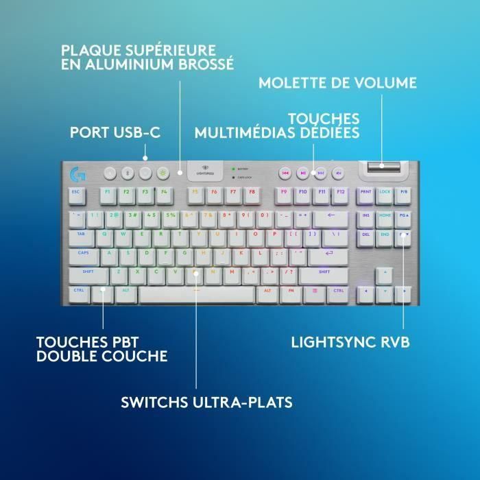 Teclado para juegos - inalámbrico - Logitech G - G915 TKL X - Interruptor táctil - AZERTY - Blanco 5 Teclado para juegos - inalámbrico - Logitech G - G915 TKL X - Interruptor táctil - AZERTY - Blanco 5