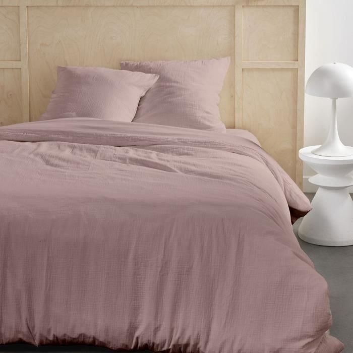 Juego de cama - TODAY - 123667 - 2 personas - 260x240cm - Gasa de algodón lisa - Rosa arena