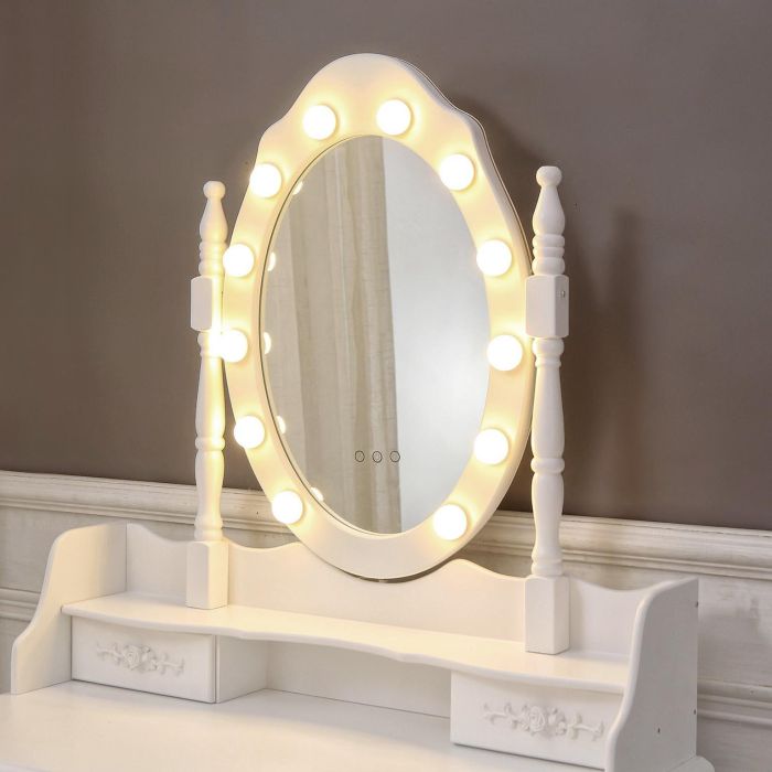 Tocador Blanco Con Taburete Y Luces Led Charm Versa 40X146CM 2 Tocador Blanco Con Taburete Y Luces Led Charm Versa 40X146CM 2
