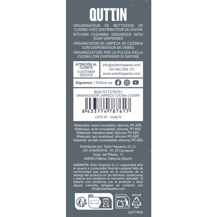 Inde Organizador Limpieza Cocina con Dispensador 13.6x8x14.5 cm 5 Inde Organizador Limpieza Cocina con Dispensador 13.6x8x14.5 cm 5