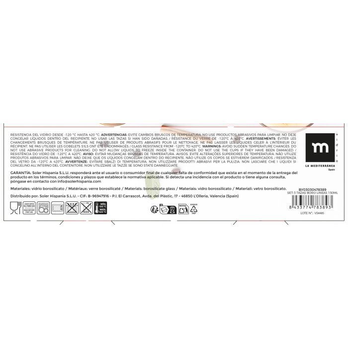 La Mediterranea Set 3 Tazas Boro Líneas 150ml (d:6cm h:7cm) 3