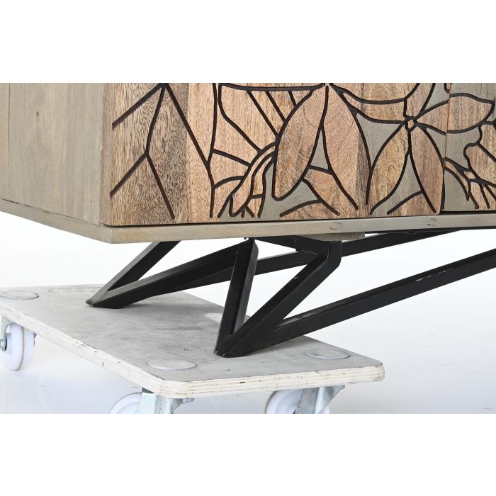 DKD Home Decor Buffet Tropical de Madera de Mango y Metal Gris Natural con 4 Puertas y 2 Estanterías, Detalles de Flores 177x45x74 cm 6