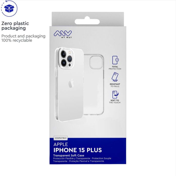 Myway Carcasa para Apple iPhone 15 Plus, Transparente TPU, Protección Fina y Ligera 1