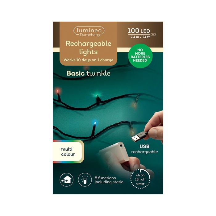 Guirnalda led multifunción con bateria 100 leds multicolor con cable negro exterior 7,4 m 1
