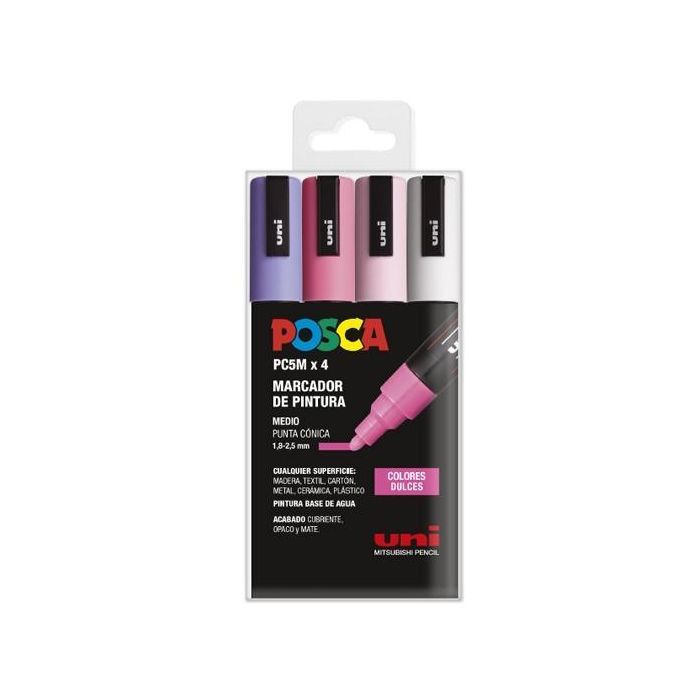 Posca Marcador Pc-5M-4C No Permanente 1.8 mm-2.5 mm Colores Surtidos Dulces -Estuche 4U- Posca Marcador Pc-5M-4C No Permanente 1.8 mm-2.5 mm Colores Surtidos Dulces -Estuche 4U-