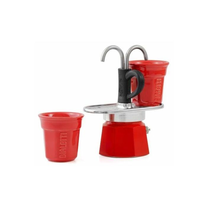 Bialetti Cafetera Italiana Mini Express Roja - Set con 2 Tazas - Aluminio 0.09L (2 tazas) 1 Bialetti Cafetera Italiana Mini Express Roja - Set con 2 Tazas - Aluminio 0.09L (2 tazas) 1