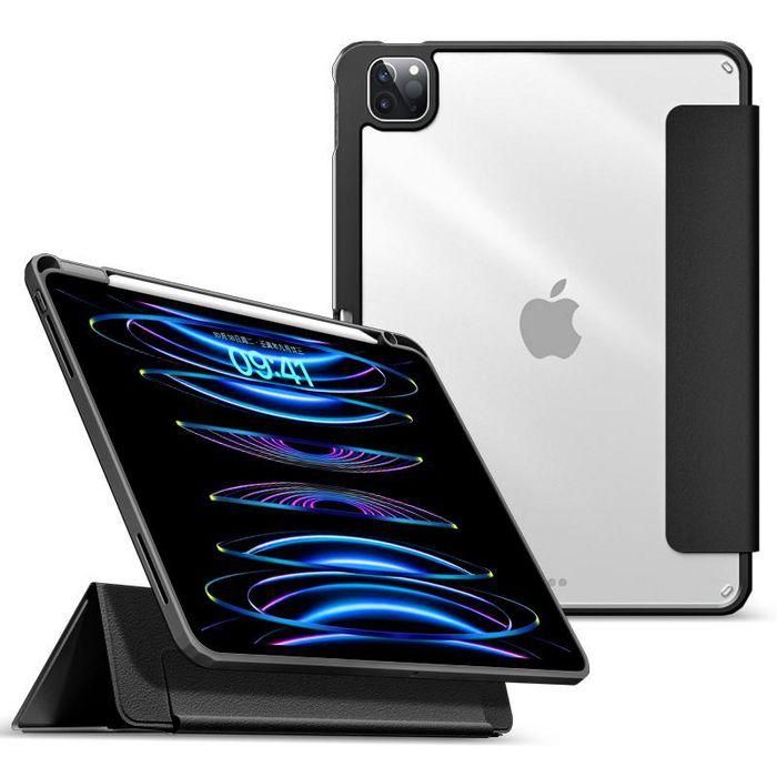 eSTUFF Funda Boston con Espejo Desmontable para iPad Pro 12.9 (2022/2021) - Negro/Transparente, Protección Completa, Soporte, Apple Pencil
