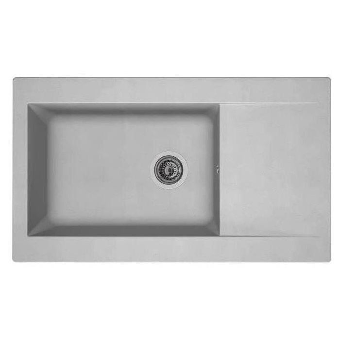 Stradour Fregadero de Cocina Empotrado Einna - 1 Recipiente Grande + Escurridor - Resina - 86x50 cm - Gris Platino 1