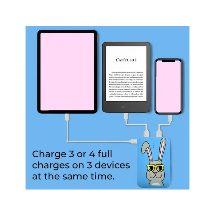 Wondee Batería Externa 10.000 mAh Conejo Gafas Sol Diseño Alegre y Estilo 3