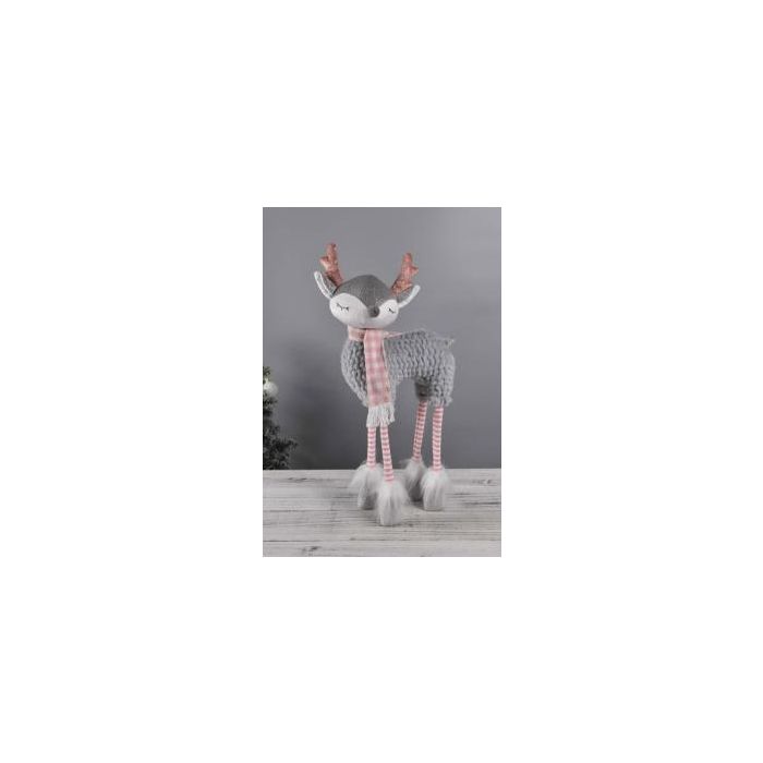 DKD Home Decor Figura Decorativa de Navidad Ciervo de Fantasía en Poliéster, Colores Gris Rosa Blanco, Dimensiones 11x49x20 cm