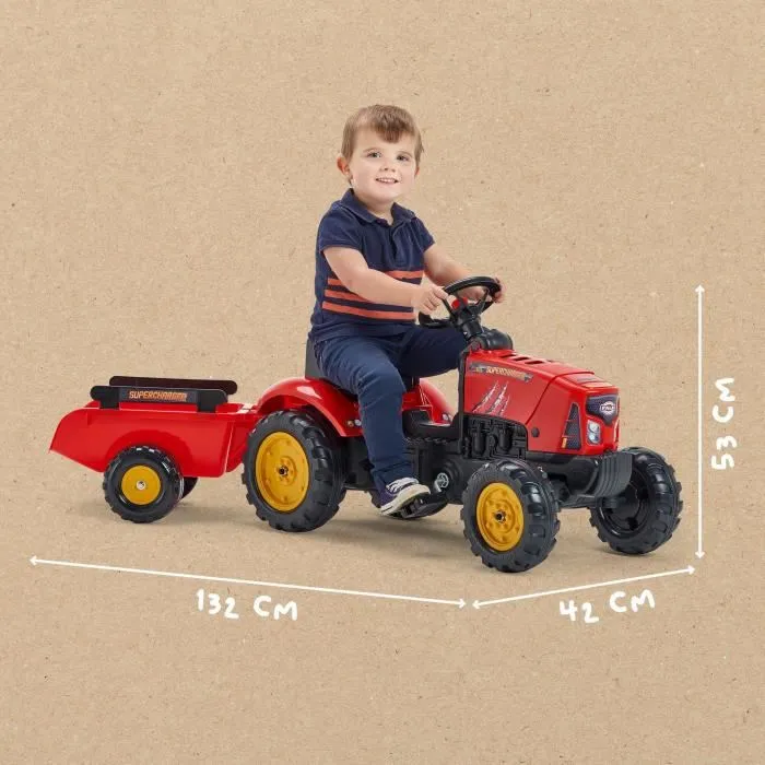 Falk Tractor de pedal Supercharger rojo 2-5 años con capó de apertura y remolque incluido 4