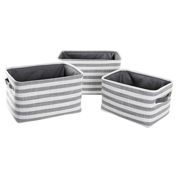 DKD Home Decor Cesta Basicos Algodon Gris Blanco Rayas Set 3 Piezas 32 x 25 x 42 cm 1