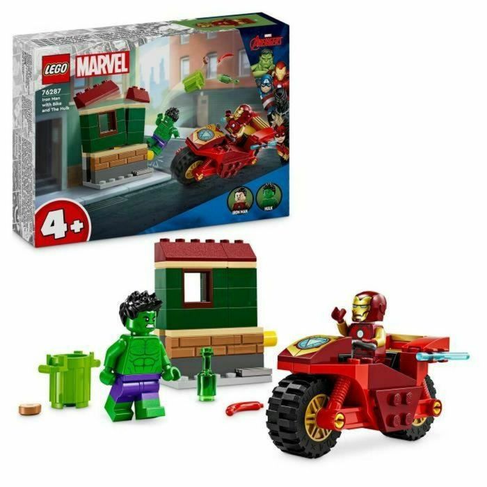 LEGO Marvel 76287 Iron Man con Moto y Hulk, Set de Los Vengadores con Minifiguras