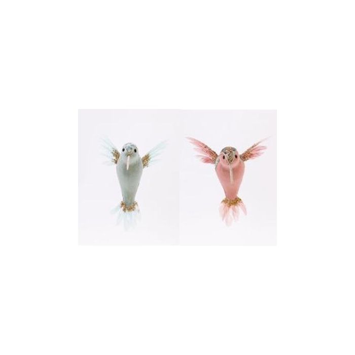 DKD Home Decor Figura Navidad Fantasia Colibri, Rosa Palo Azul Celeste, Foam Poliester, 18x19x10 cm (2 Unidades)