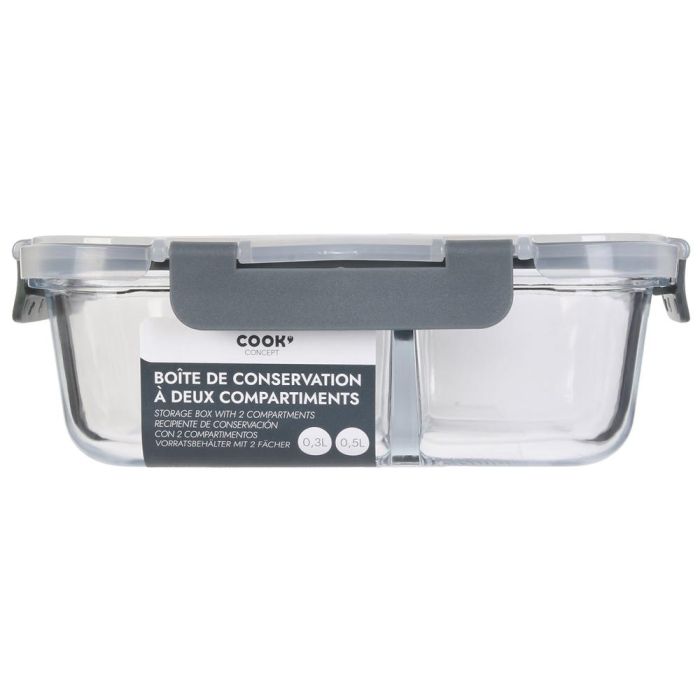 Cook Concept Hermético con 2 Compartimentos de Vidrio Borosilicado y Tapa de Plástico y Silicona 21x16 cm 4