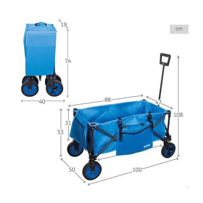 Carro Multiusos Aktive Azul Negro Poliéster PVC Acero 88 x 108 x 47 cm Plegable Playa 3