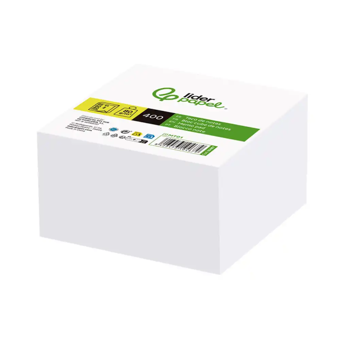 Liderpapel Taco de Papel Blanco sin Encolar 400 Hojas 95x90x40 mm 80 gr 2