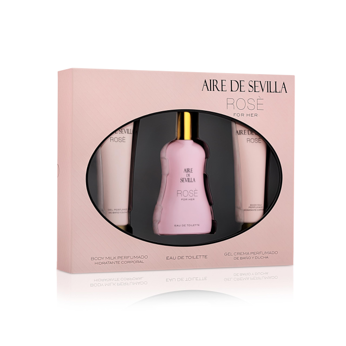 Aire Sevilla Aire de Sevilla Rosè Estuche de Perfume para Mujer - Eau de Toilette 100ml + Gel + Loción Corporal (3 Piezas)
