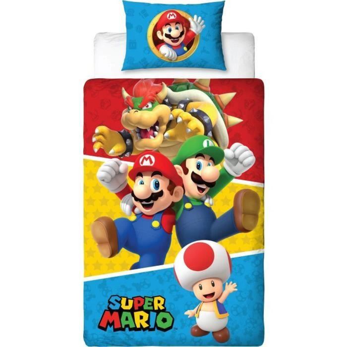 Mario Bros AAAUX56884 - Juego de Cama Reversible Mario y sus Amigos IV, Microfibra - Funda Nórdica 140x200 cm + Funda Almohada 63x63 cm 3