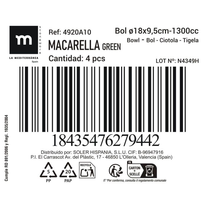 Bol Macarella Green 1300 ml - Inde (16 Unidades) 2 Bol Macarella Green 1300 ml - Inde (16 Unidades) 2