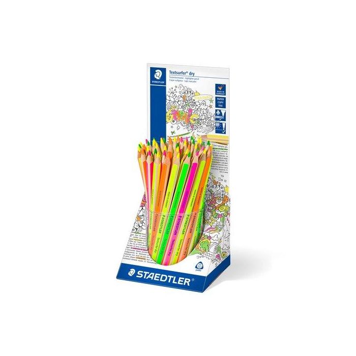 Staedtler Lápices De Colores Textsurfer Dry Fluorescentes, Ecológicos, Mina 4 mm, INKJET SAFE, Expositor 48 Ud