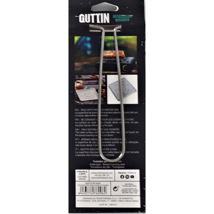 Quttin Tostador de Pan de Acero con Mango Plegable Medidas 20x20x1.2 cm 15