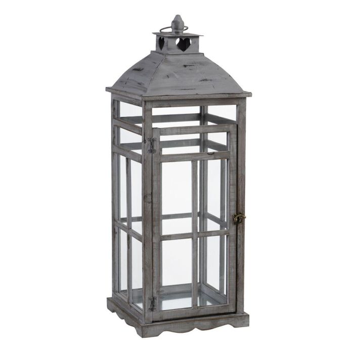 Farol 28 x 28 x 75 cm Portavelas Gris Madera de abeto (2 Unidades) 8