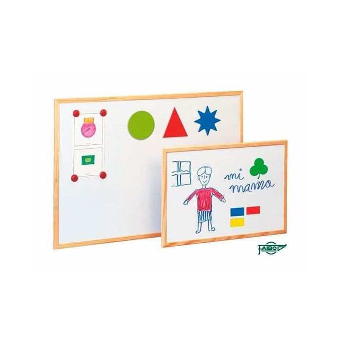 Faibo Pizarra Metálica Blanca 40x60 cm con Marco de Madera de Pino, Certificada EN 71