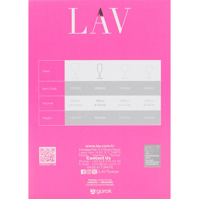 Lav Set 6 Copas Champagne Misket 190 cc Medidas 5 x 5 x 19.3 cm (4 Cajas)