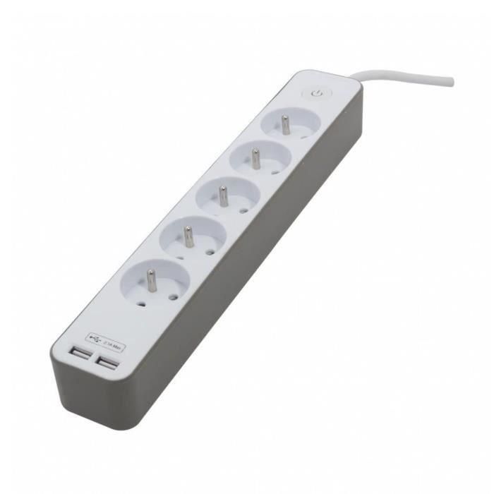 Regleta de alimentación CHACON 5 enchufes 16 A con 2 puertos USB y cable de 1,5 m HO5VV-F 3x1.5 mm² blanco y marrón 4 Regleta de alimentación CHACON 5 enchufes 16 A con 2 puertos USB y cable de 1,5 m HO5VV-F 3x1.5 mm² blanco y marrón 4