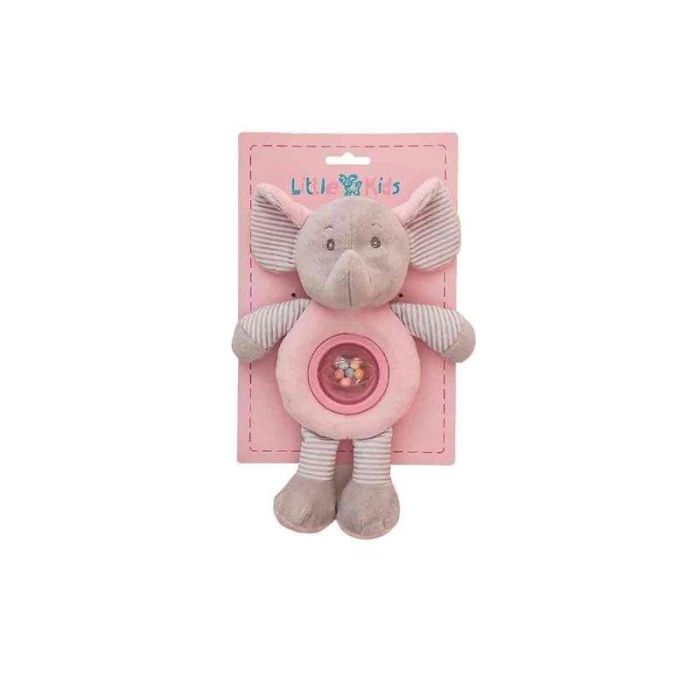 Peluche elefante rosa sonajero bolita 25 cm