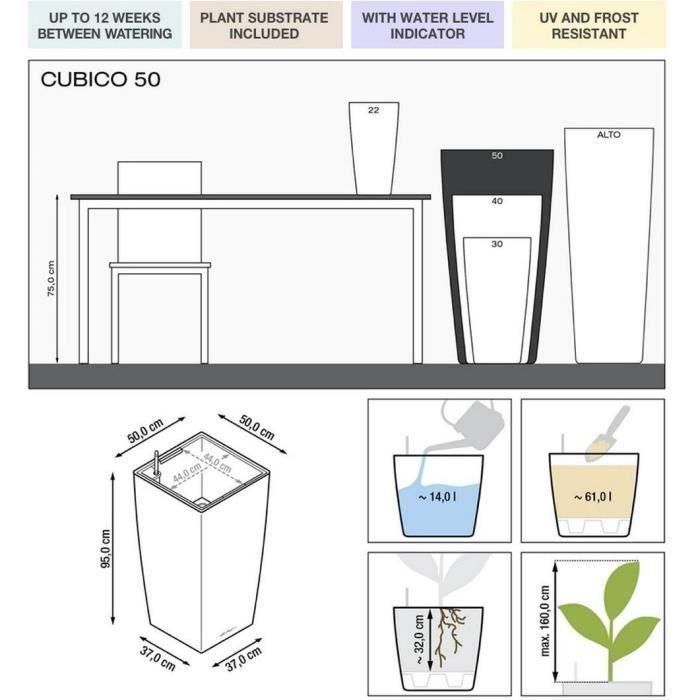 Maceta - LEC - Cubico Premium 50 - plata metalizada - resistente a la intemperie 1