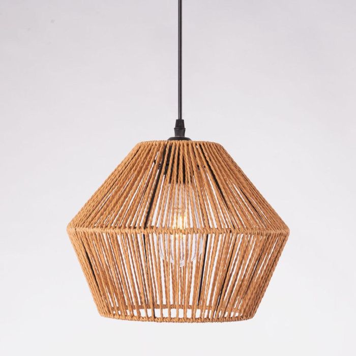Lámpara Colgante de Cuerda Natural Okara SKD-P80002, Diseño Original y Fresco para Interiores: Salón, Comedor, Restaurante. Casquillo E27.