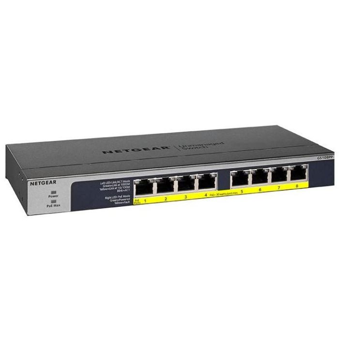 NETGEAR GS108PP Switch PoE+ Gigabit Ethernet No Administrado de 8 Puertos Montaje Rack/Pared
