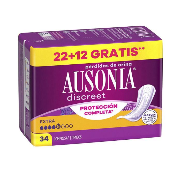 Ausonia Compresas Incontinencia Discreet Extra Doble Núcleo Odourlock, Bloquea Olor y Humedad, 34 unidades