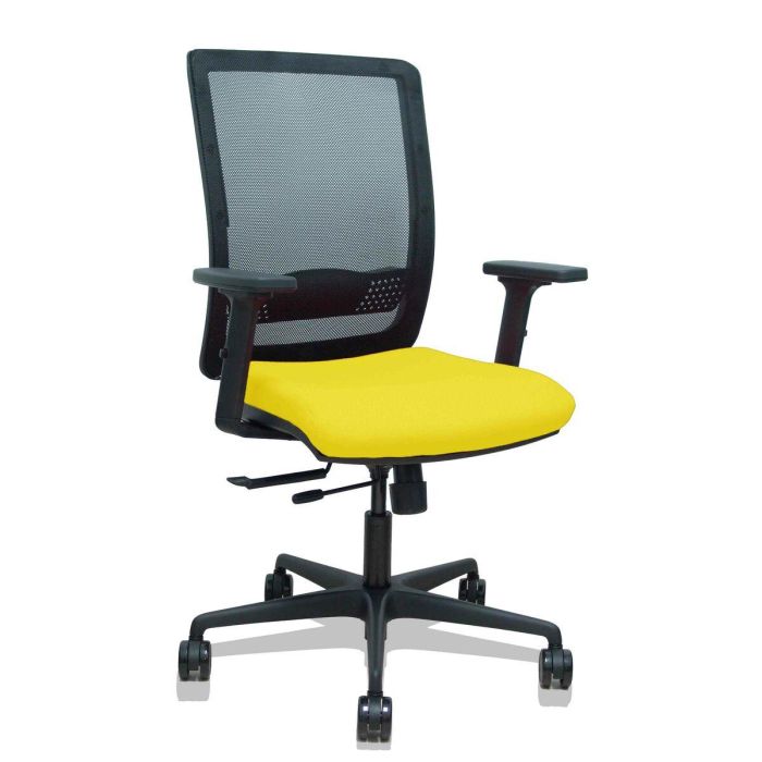 PIQUERAS Y CRESPO Silla Haches traslack malla negra asiento bali amarillo brazos 2D ruedas 65mm PIQUERAS Y CRESPO Silla Haches traslack malla negra asiento bali amarillo brazos 2D ruedas 65mm